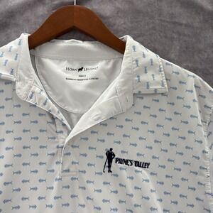 Horn Legend Polo‎ Mens Small White Paynes Valley Fish Print Golf